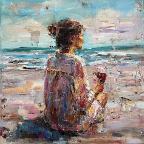Pink beach by Liubou Sas, 회화 for Sale on Singulart