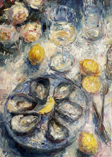 Still life with oysters von Liubou Sas, Malerei kaufen auf Singulart