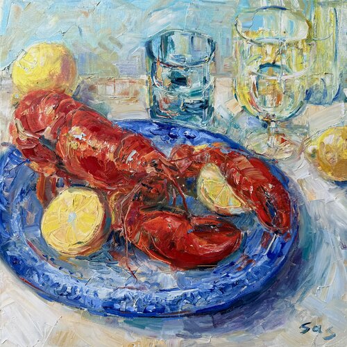 Still life with lobster de Liubou Sas, Pintura a la venta en Singulart