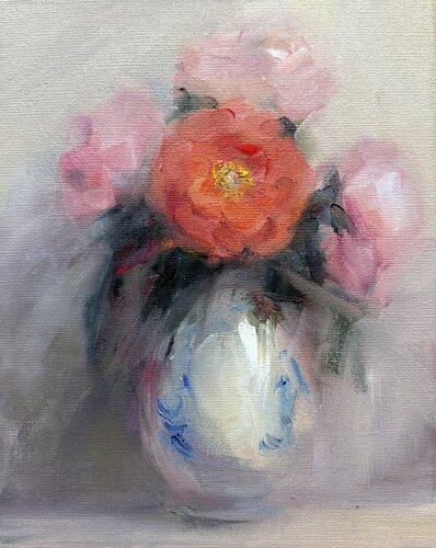 Bouquet with an orange flower by Liubou Sas, Painting for Sale on Singulart