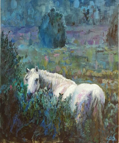 White horse di Liubou Sas, Pittura in vendita su Singulart