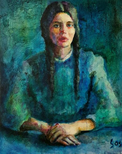 Girl in green di Liubou Sas, Pittura in vendita su Singulart