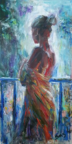 On the balcony di Liubou Sas, Pittura in vendita su Singulart