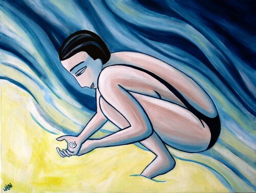 Cherchant des coquillages (buscando conchas) van Marine Walon, Schilderij te koop op Singulart