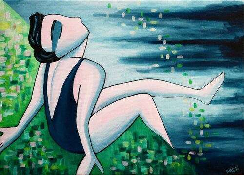 Détente au bord de l'eau di Marine Walon, Pittura in vendita su Singulart