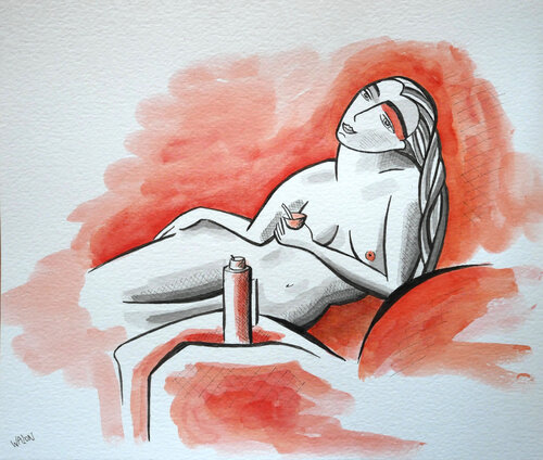 Femme au maté orange par Marine Walon, Dessin en vente sur Singulart