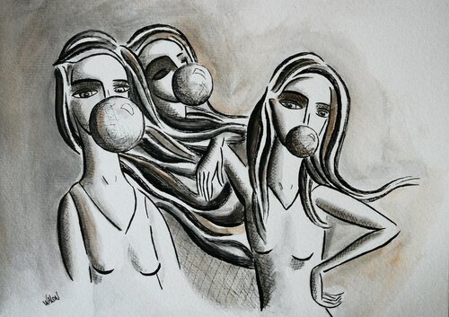Des filles et des bulles ( dessin ) von Marine Walon, Zeichnungen kaufen auf Singulart