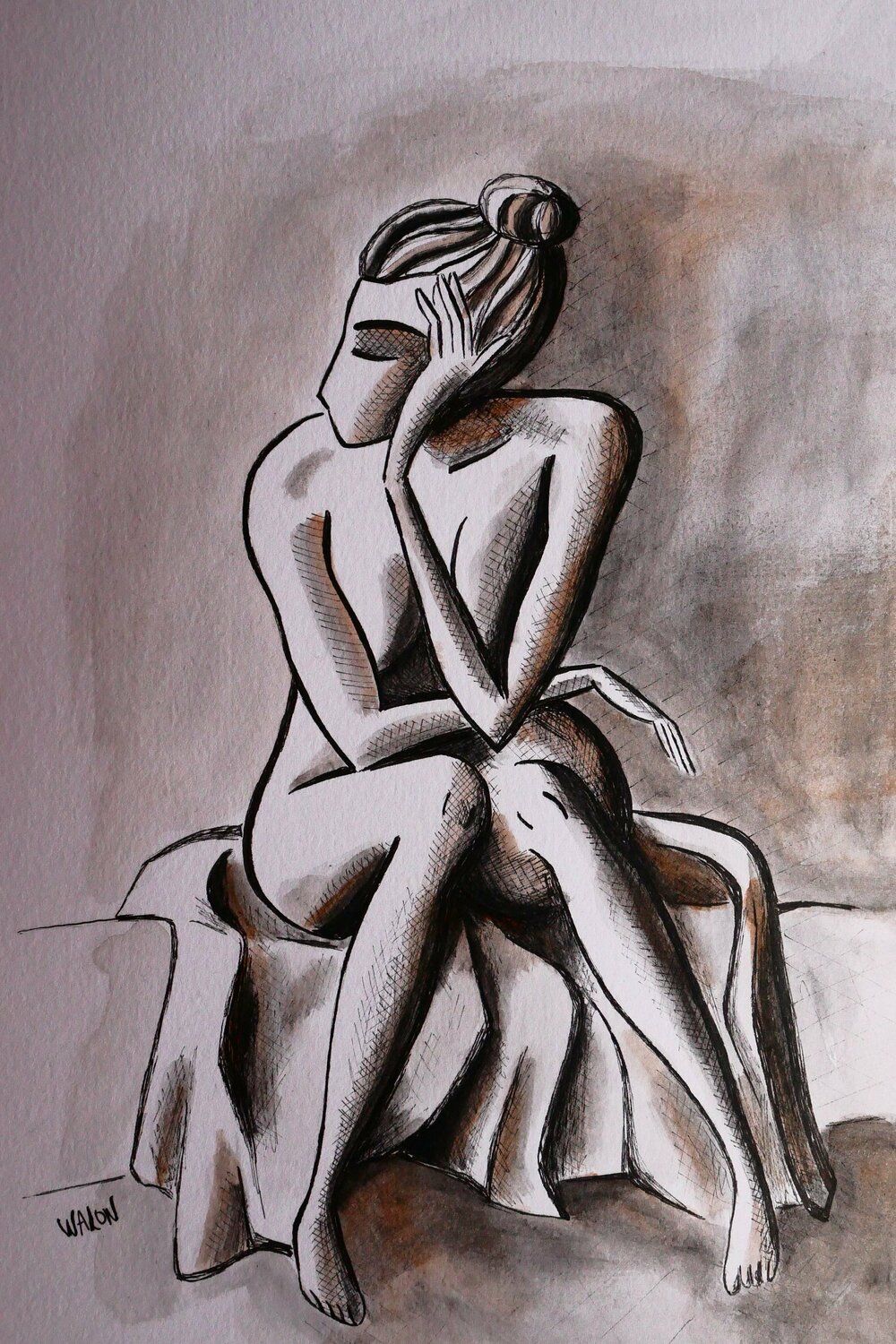 Nue assise Marine Walon