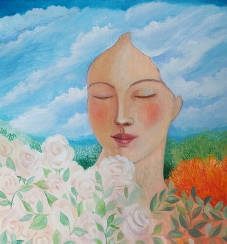 Rose-Line - Série Les yeux fermés ouverts. von Laurence DUC, Malerei kaufen auf Singulart