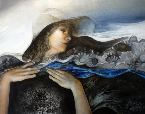 "Jeune fille au chapeau 1976" by Alain Brunet "Tenurb-Géneau", Painting for Sale on Singulart