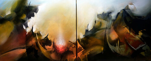 "Composition 439"   ( Diptyque 2 x tableaux de format 15F )   Abstraction lyrique Alain Brunet "Tenurb-Géneau"