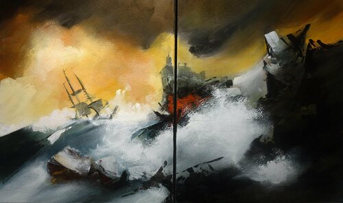 "Composition 406"  Diptyque 2 x 15F   (Abstraction lyrique : paysagisme abstrait ) Alain Brunet "Tenurb-Géneau"