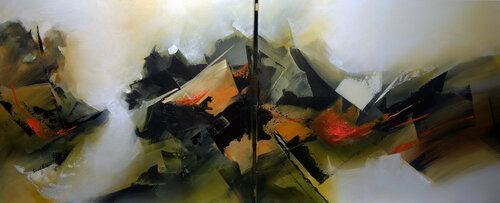 "Composition 444" ( diptyque 2 x 15F )   Abstraction lyrique Alain Brunet "Tenurb-Géneau"