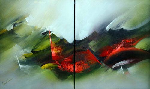 "Composition 619"  (Diptyque 2 x 15F )    Abstraction lyrique von Alain Brunet "Tenurb-Géneau", Malerei kaufen auf Singulart