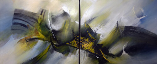 "Composition 449       ( diptyque 2 x 15F )   Abstraction lyrique Alain Brunet "Tenurb-Géneau"