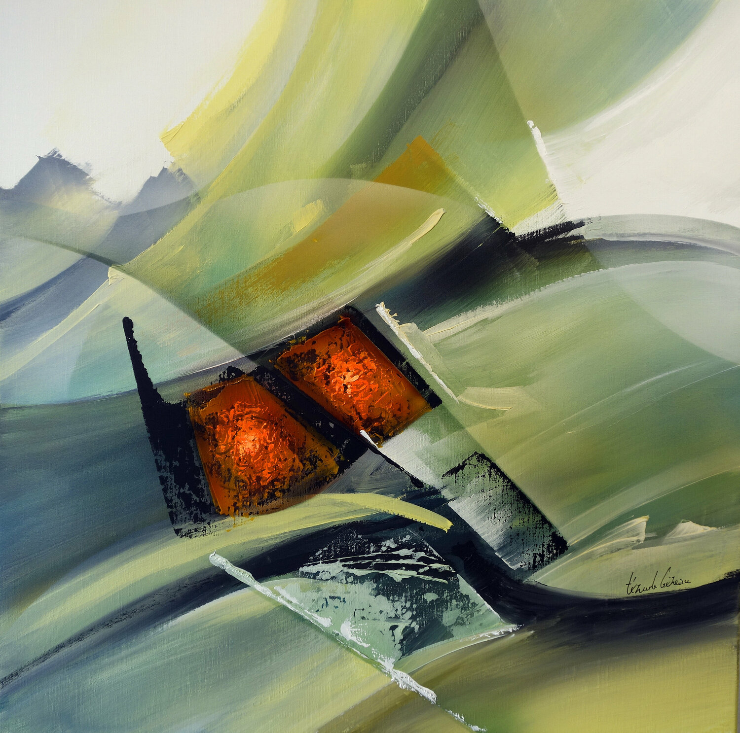 "Composition 785"   ( Abstraction lyrique ) Alain Brunet "Tenurb-Géneau" Originalgemälde zu verkaufen