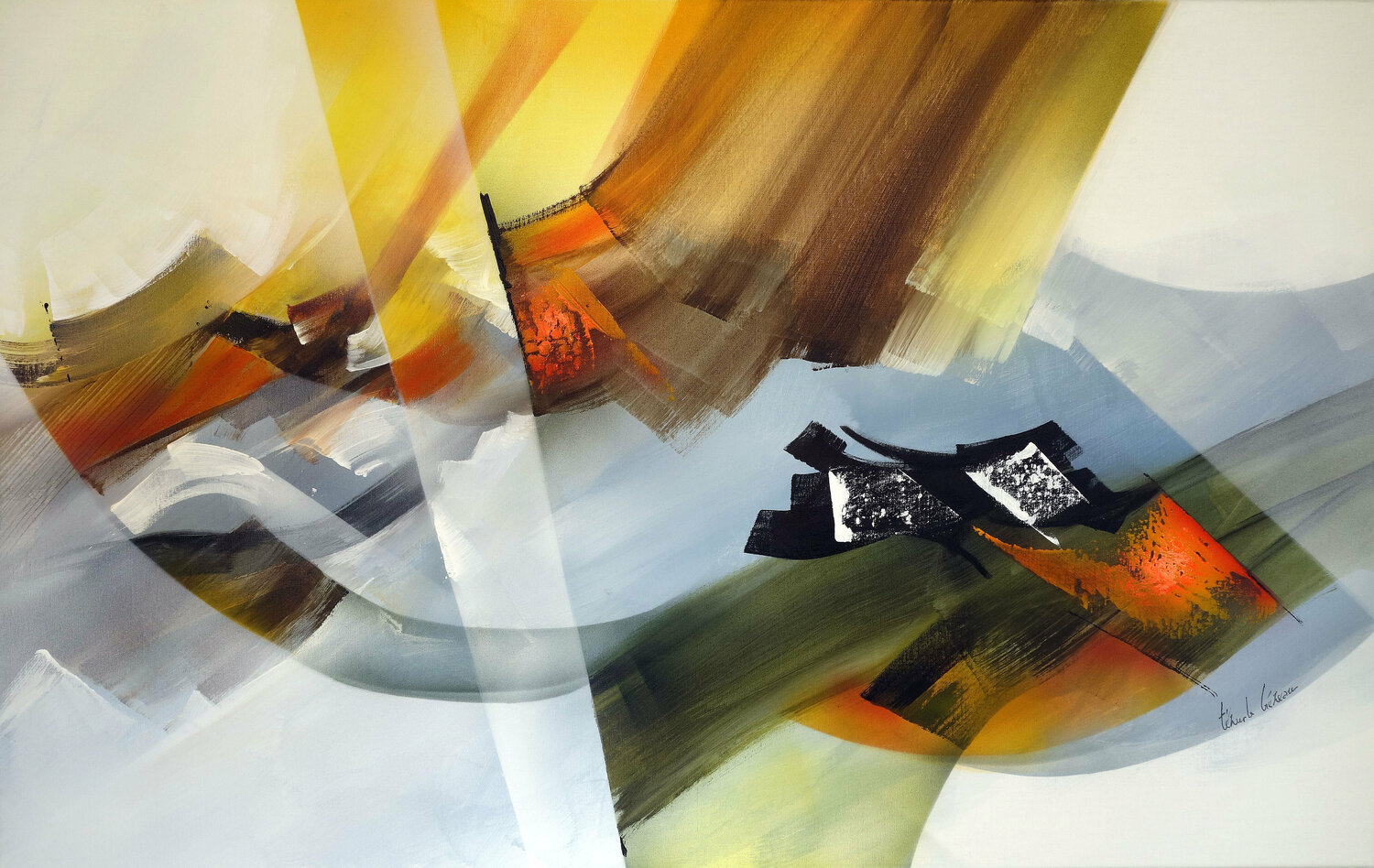 "Composition 827"   ( Abstraction lyrique ) Alain Brunet "Tenurb-Géneau" Originalgemälde zu verkaufen