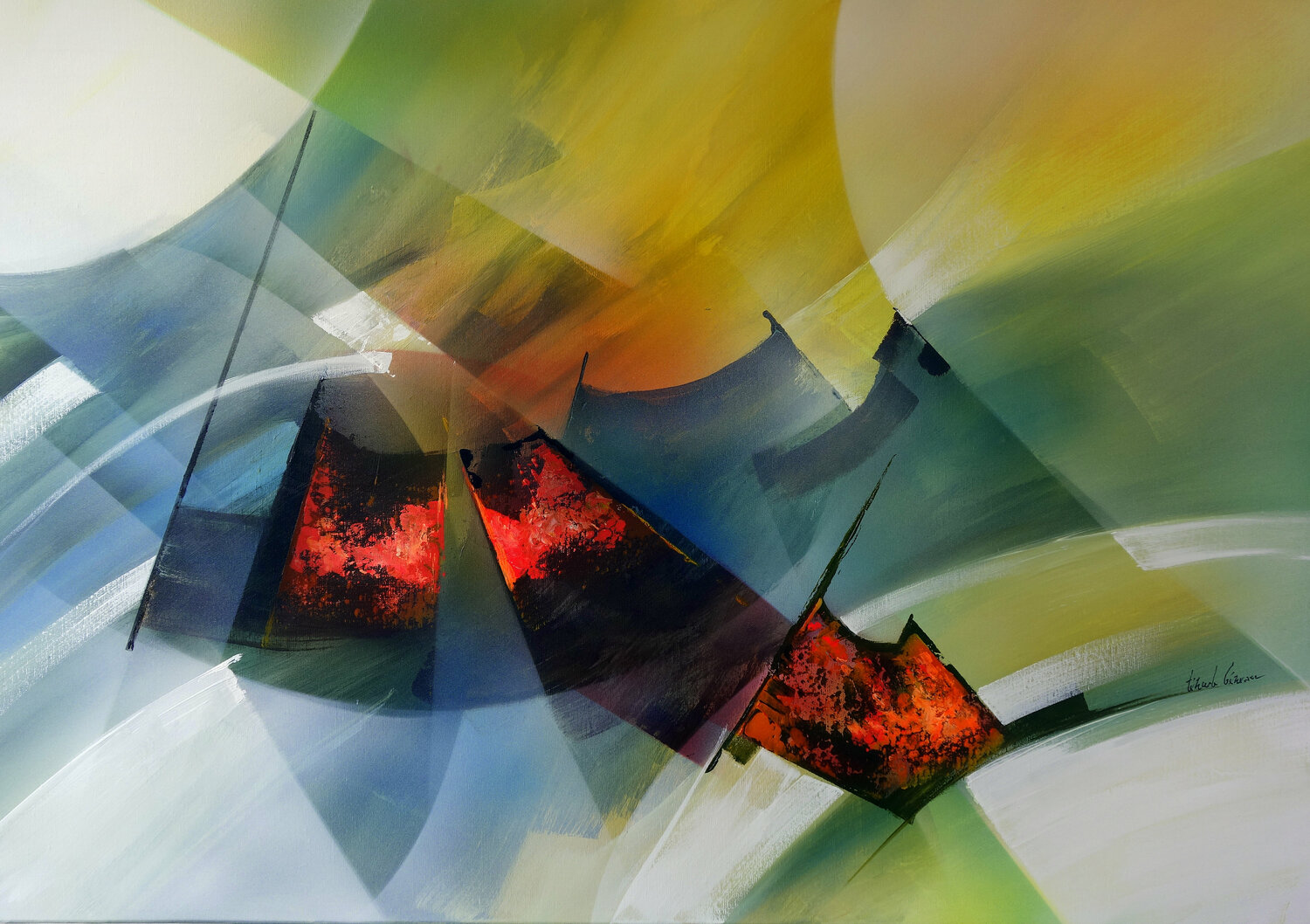 "Composition 829"   ( Abstraction lyrique ) Alain Brunet "Tenurb-Géneau" Dipinto originale in vendita