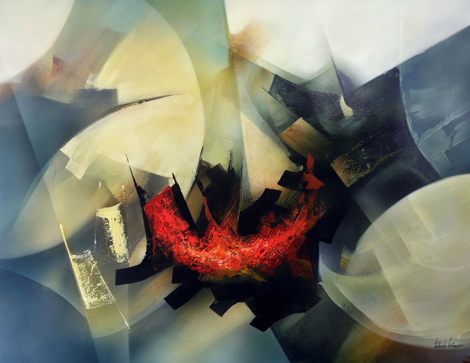"Composition 421"  (Abstraction lyrique ) Alain Brunet "Tenurb-Géneau" Originalgemälde zu verkaufen