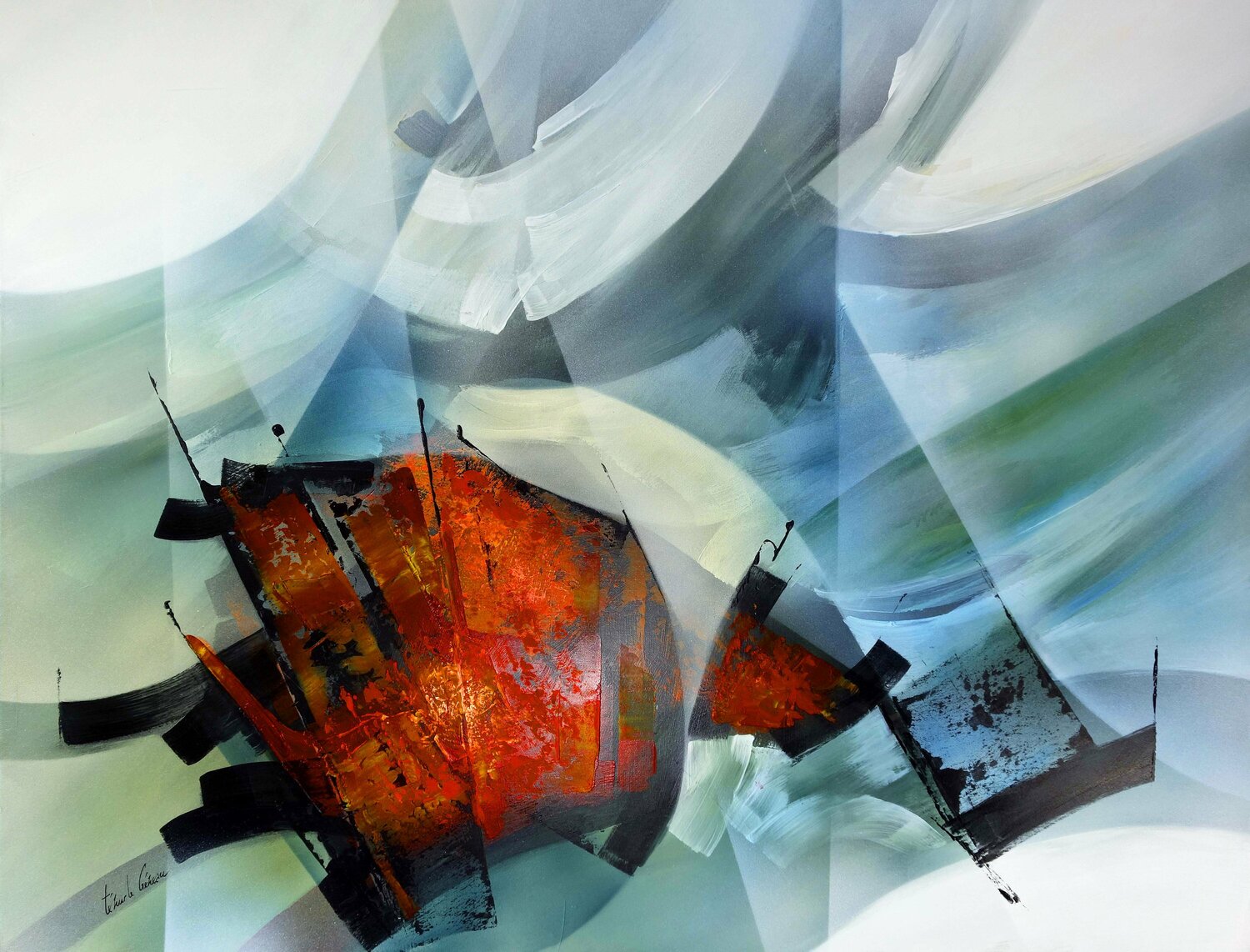 "COMPOSITION 844"   ( Abstraction lyrique ) Alain Brunet "Tenurb-Géneau" Originalgemälde zu verkaufen