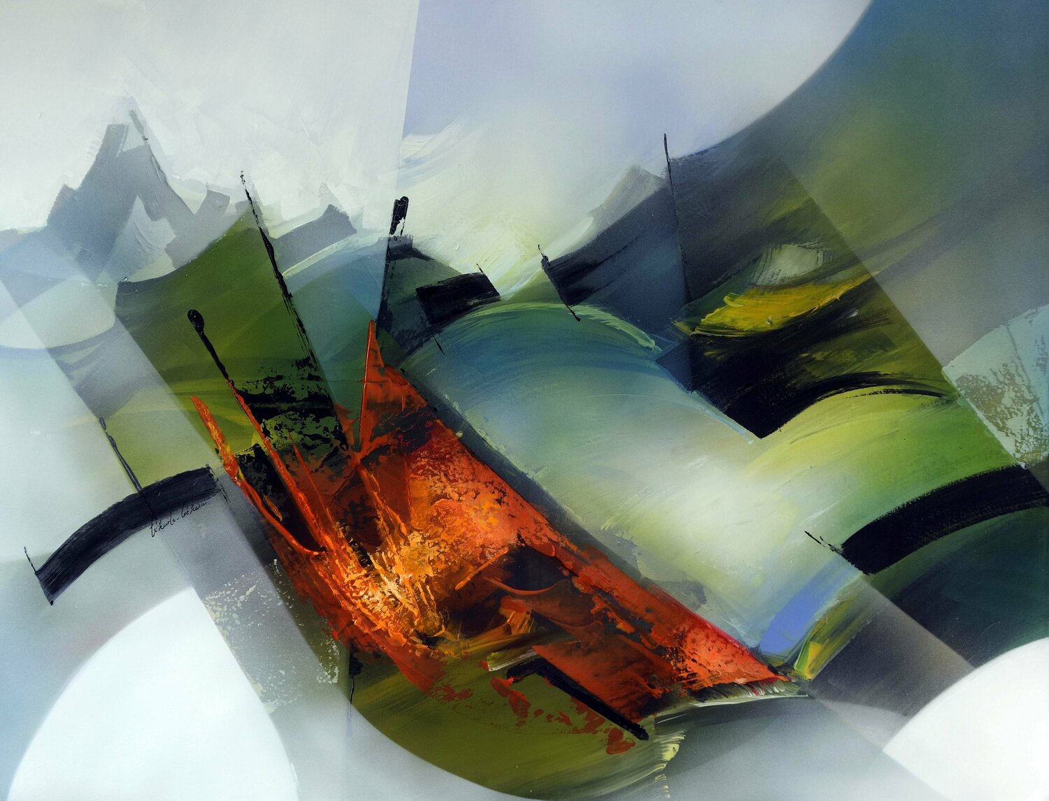 "COMPOPSITION 845"   ( Abstraction lyrique ) Alain Brunet "Tenurb-Géneau" Originalgemälde zu verkaufen
