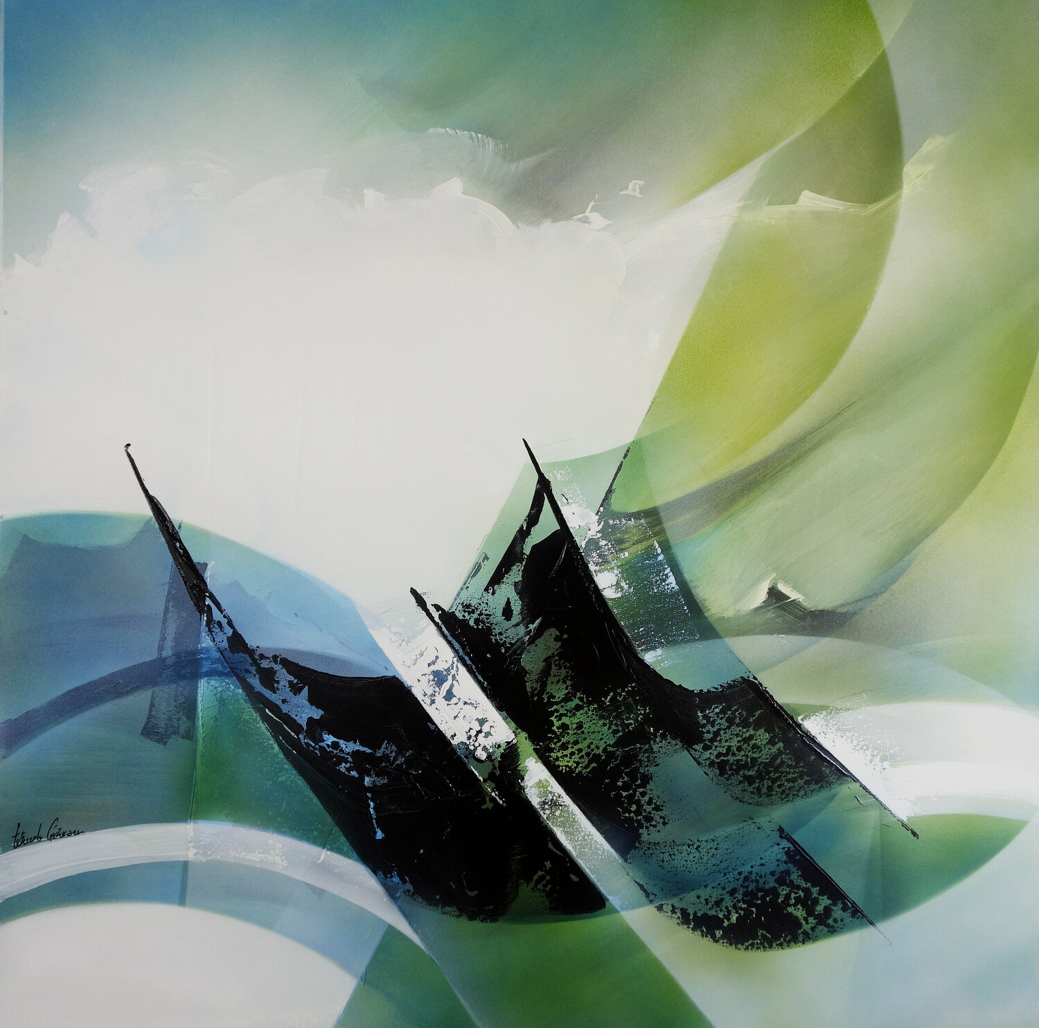 "COMPOSITION 859"   ( Abstraction lyrique ) Alain Brunet "Tenurb-Géneau" Originalgemälde zu verkaufen