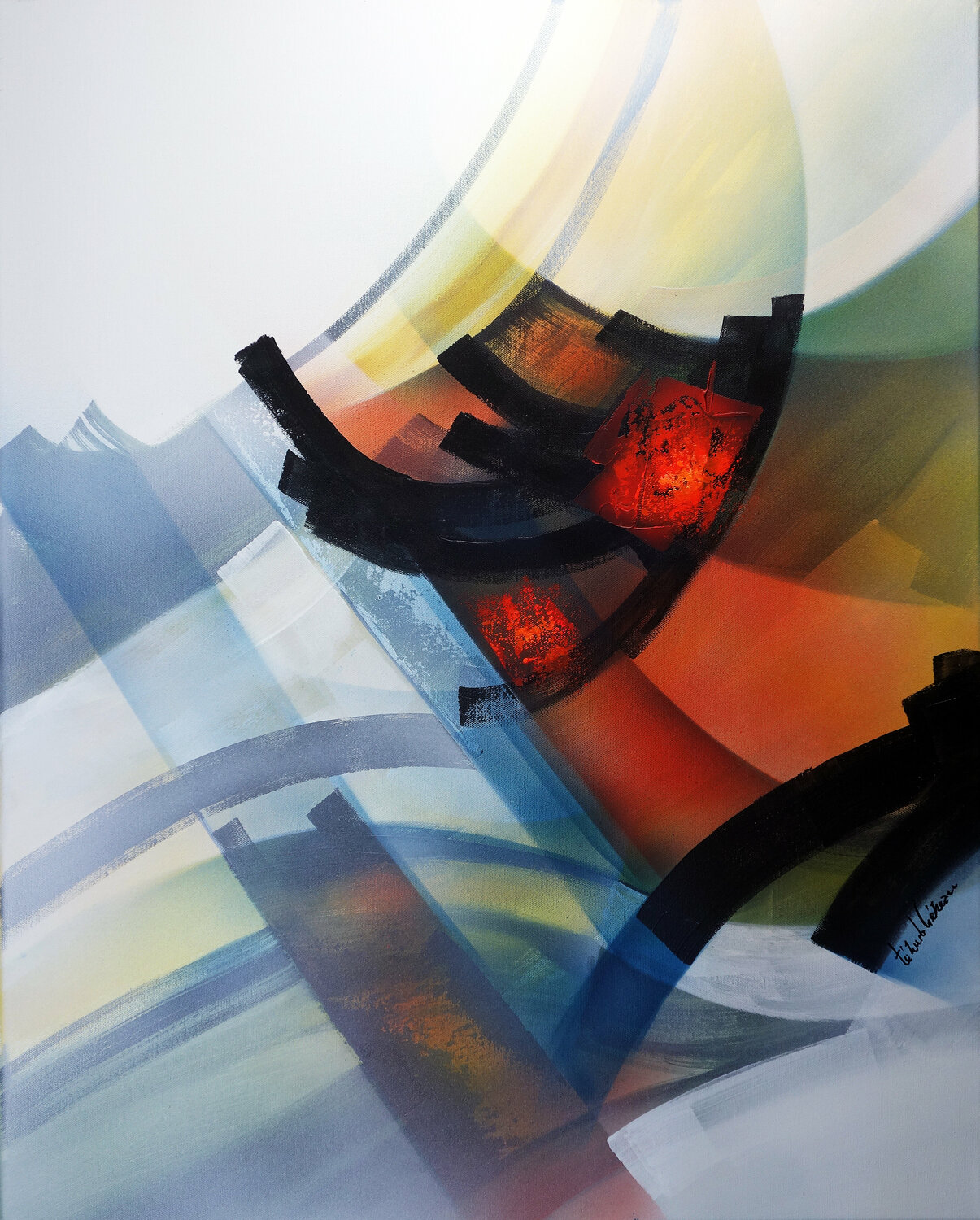 "COMPOSITION 867"   ( Abstraction lyrique ) Alain Brunet "Tenurb-Géneau" Originalgemälde zu verkaufen