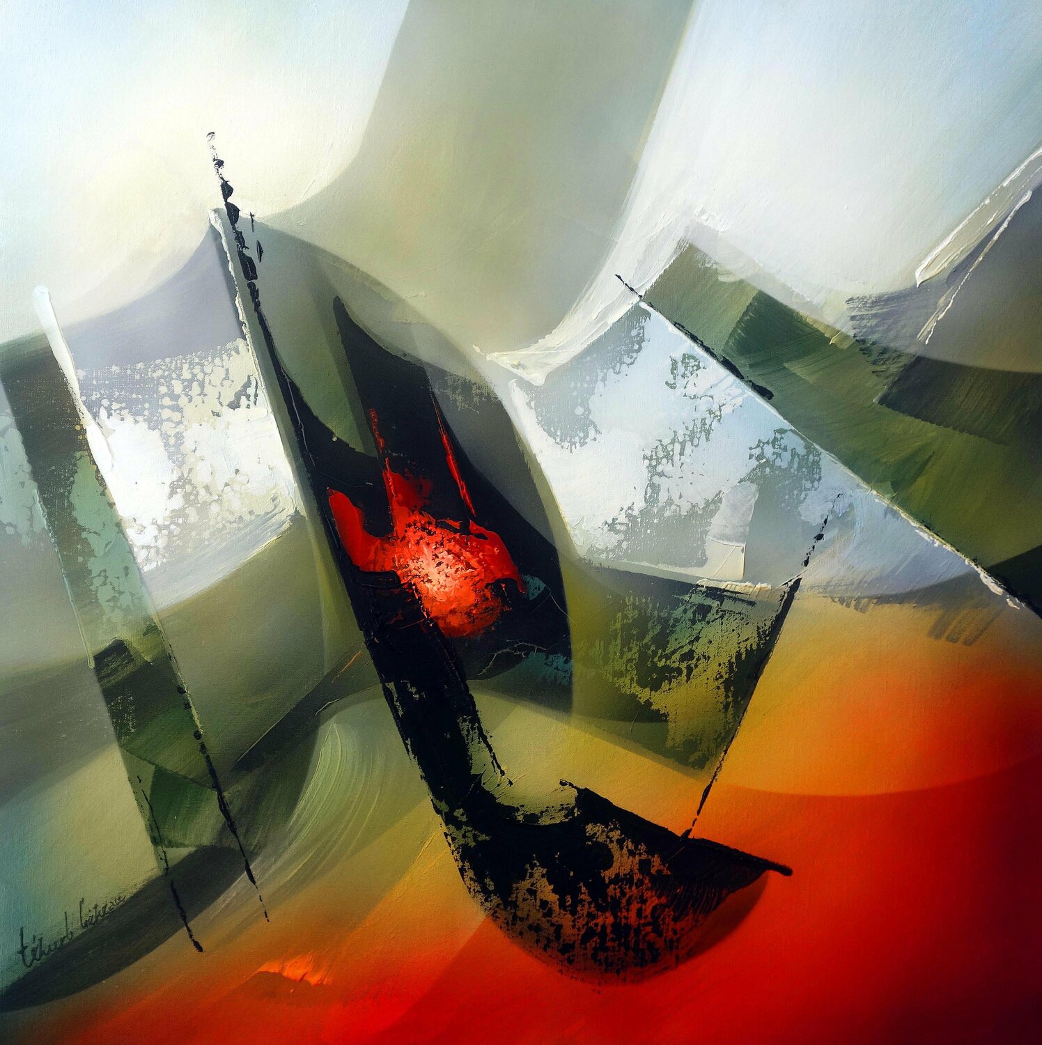 "COMPOSITION 732"  ( Abstraction lyrique ) Alain Brunet "Tenurb-Géneau" Originalgemälde zu verkaufen