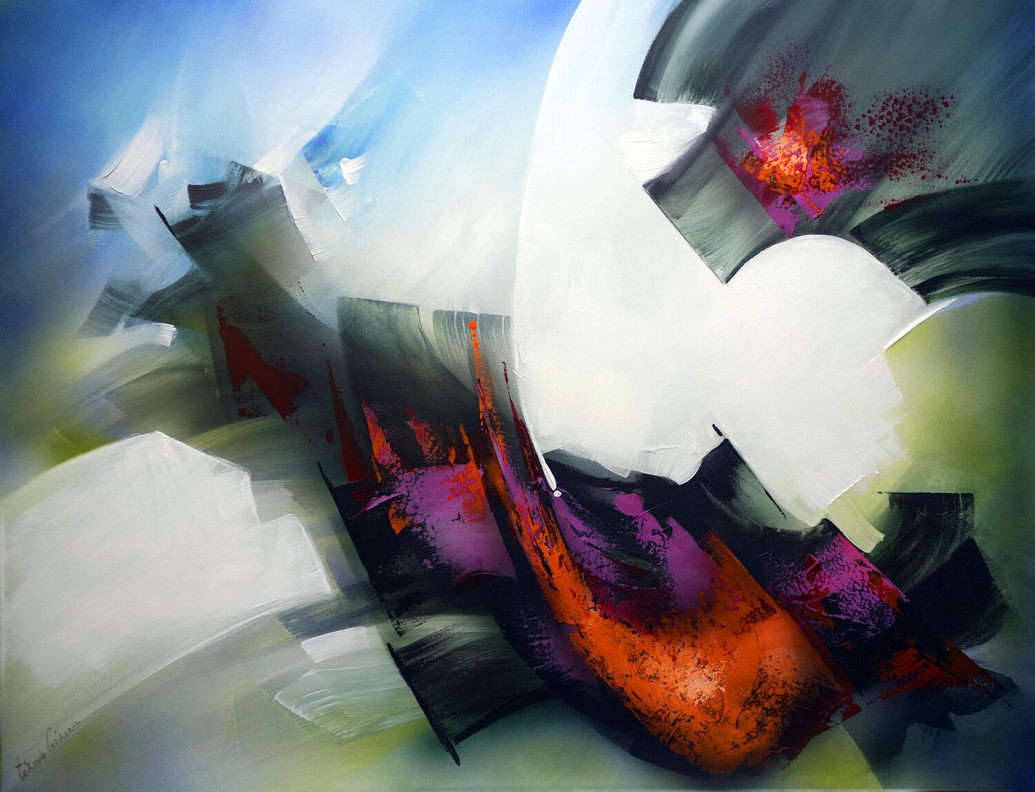 "COMPOSITION 649" (abstraction lyrique ) Alain Brunet "Tenurb-Géneau" Originalgemälde zu verkaufen