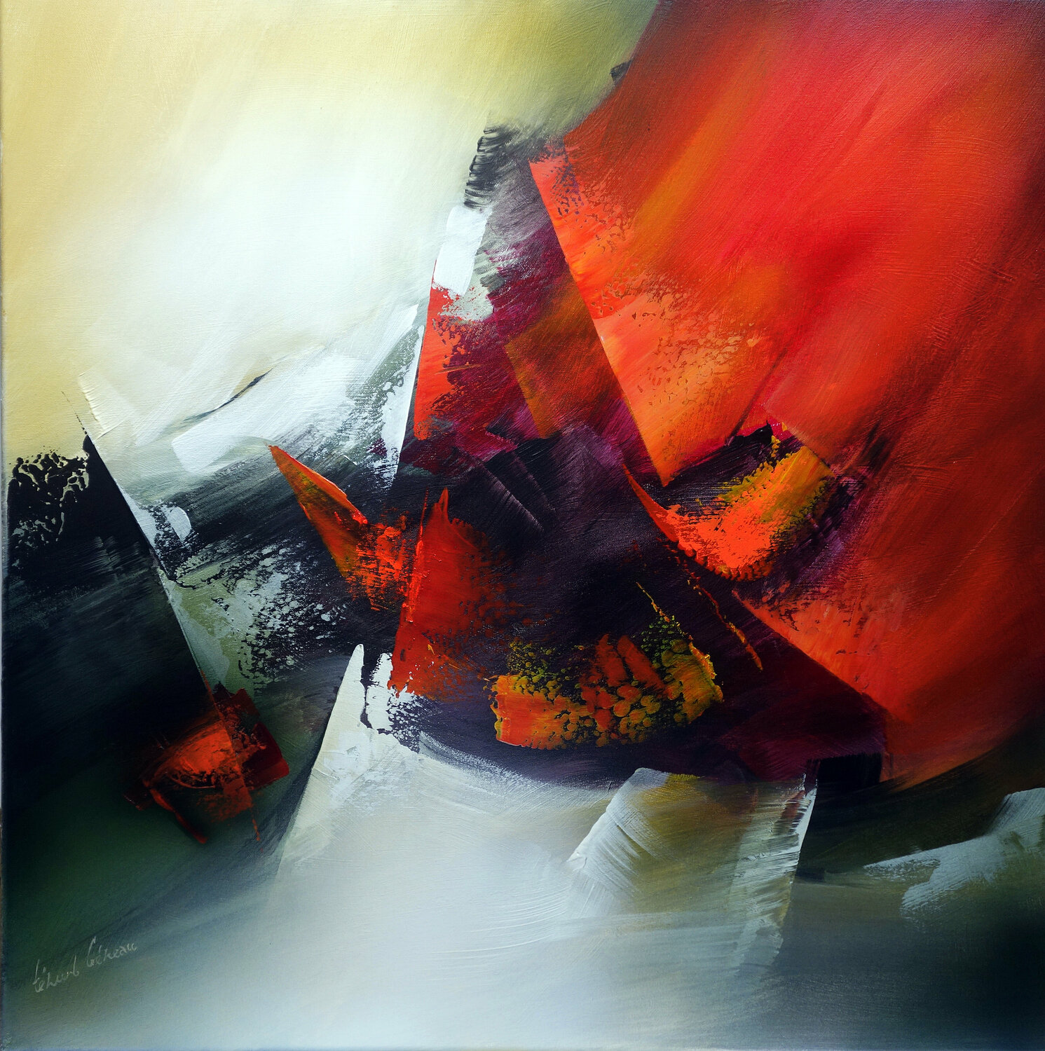 Composition 583"  ( Abstraction lyrique ) Alain Brunet "Tenurb-Géneau" Originalgemälde zu verkaufen