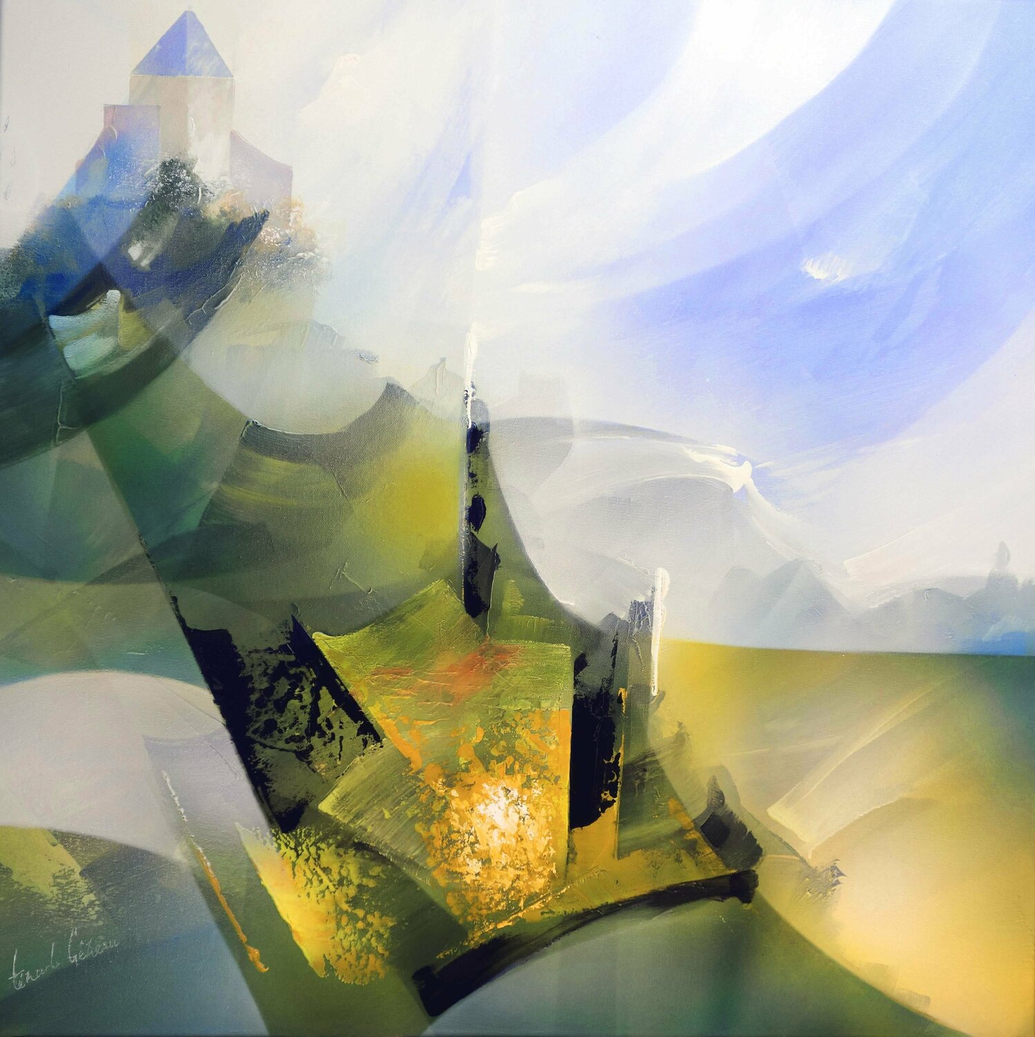 "Composition 761"  paysagisme abstrait Alain Brunet "Tenurb-Géneau" Originalgemälde zu verkaufen