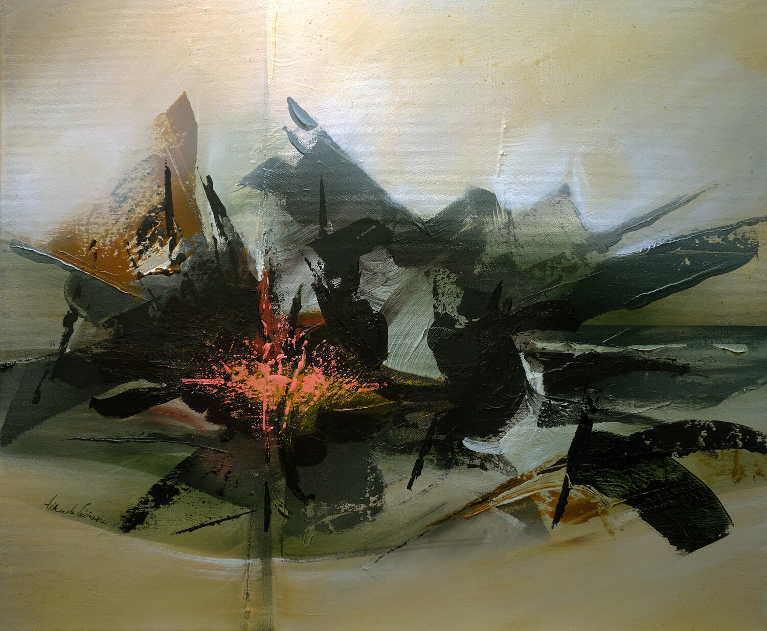 "Composition 436"   ( Abstraction lyrique ) Alain Brunet "Tenurb-Géneau" Originalgemälde zu verkaufen