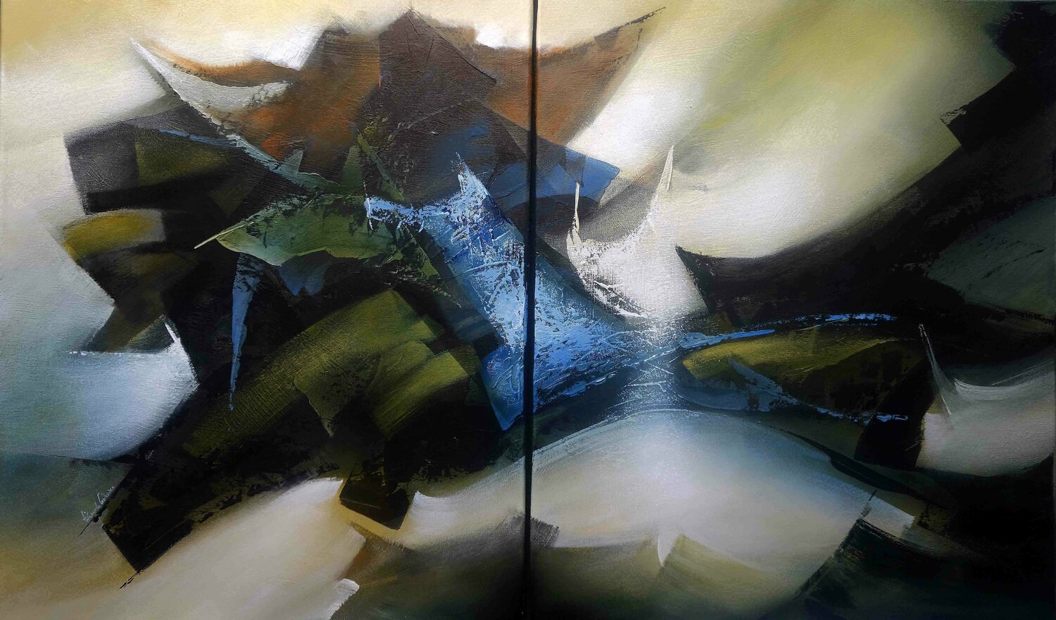 "Composition 418" ( diptyque )  ( Abstraction lyrique ) Alain Brunet "Tenurb-Géneau" Originalgemälde zu verkaufen