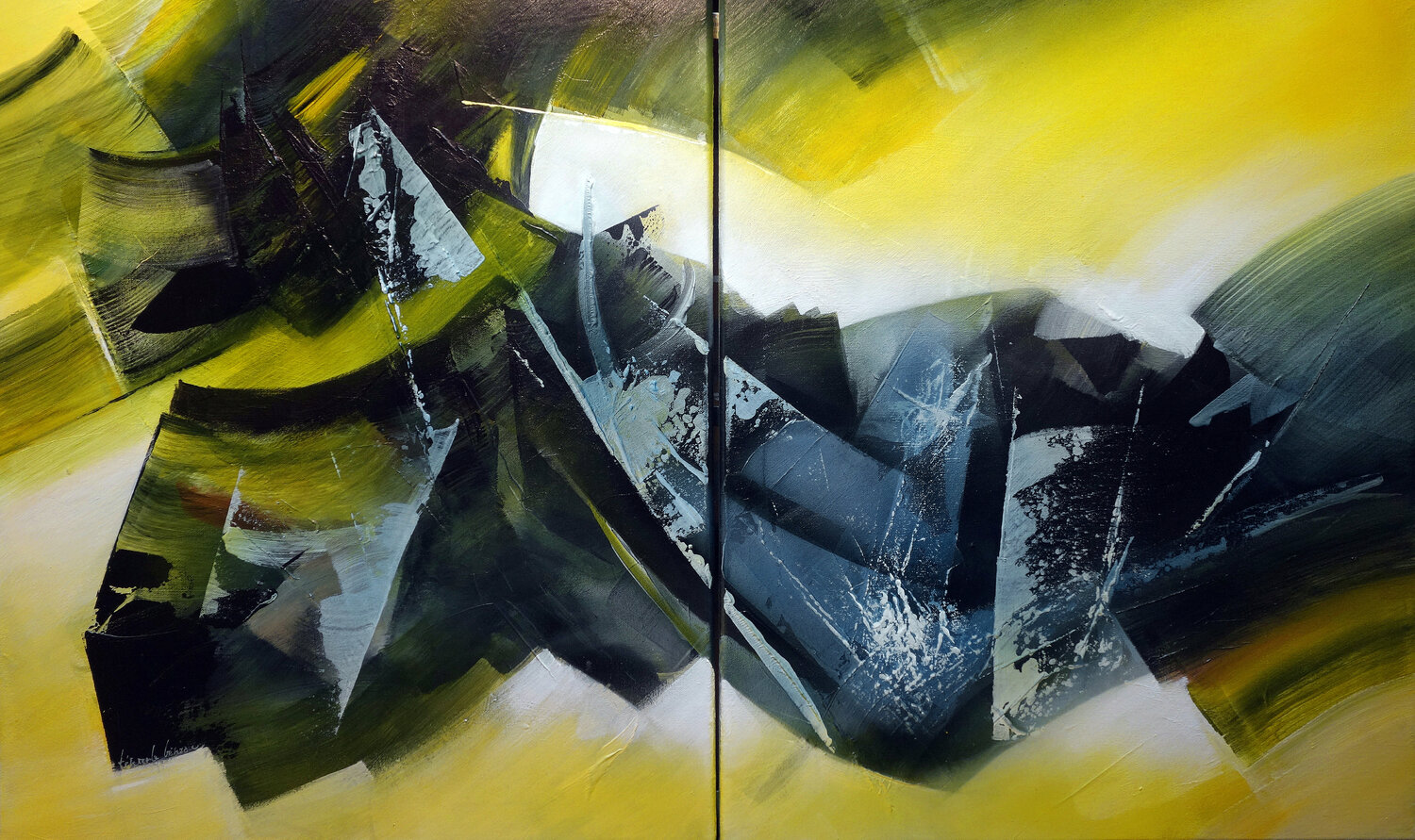 "Composition 455" (diptyque)  ( Abstraction lyrique ) Alain Brunet "Tenurb-Géneau" Originalgemälde zu verkaufen