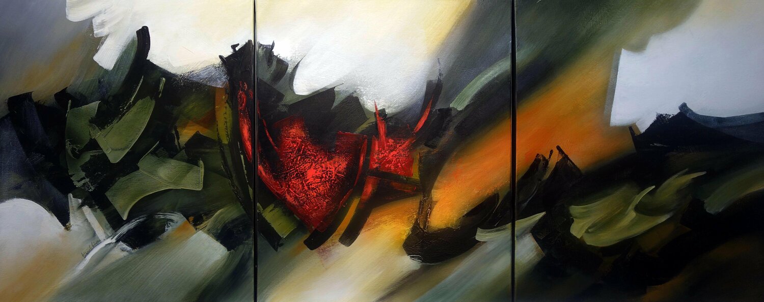 "Composition 412" (triptyque : 3 x 15F )   Abstraction lyrique Alain Brunet "Tenurb-Géneau" Originalgemälde zu verkaufen