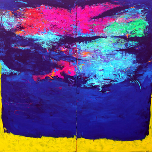 EXTRA LARGE DIPTYCH 200x200 "Birth" par Veljko Martinovic, Peinture en vente sur Singulart