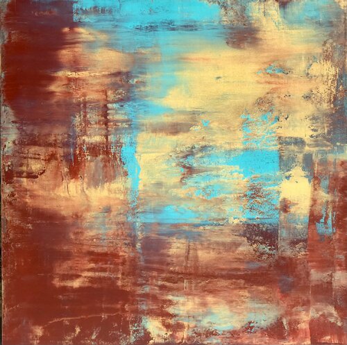 Gold, red & turquoise II van Javier Santana, Schilderij te koop op Singulart