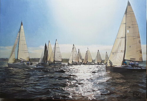 SILVER HOUR (YACHTS AT SEA) von Tatiana Rezvaya, Malerei kaufen auf Singulart