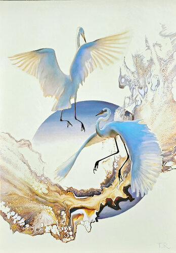 CRANES OVER THE STREAM von Tatiana Rezvaya, Malerei kaufen auf Singulart