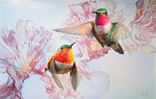 TWO HUMMINGBIRDS par Tatiana Rezvaya, Peinture en vente sur Singulart