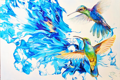 A FLIGHT OF HUMMINGBIRDS by Tatiana Rezvaya, Painting for Sale on Singulart
