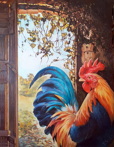 THE BOSS / A ROOSTER von Tatiana Rezvaya, Malerei kaufen auf Singulart