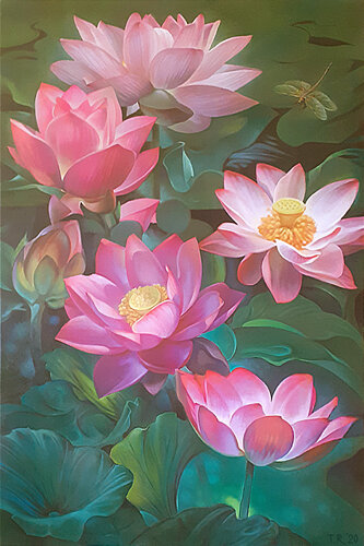LOTUSES AND DRAGONFLY von Tatiana Rezvaya, Malerei kaufen auf Singulart