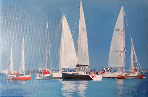 A SKETCH "MORNING, YACHTS ON THE WATER I". von Tatiana Rezvaya, Malerei kaufen auf Singulart