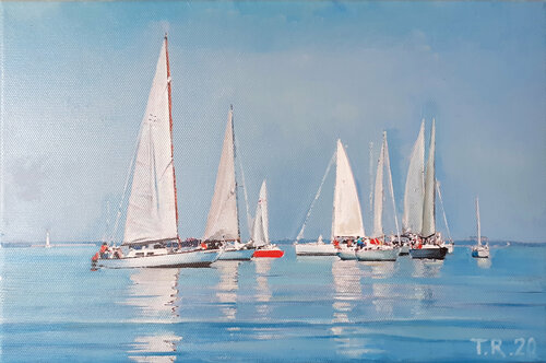 A SKETCH "MORNING, YACHTS ON THE WATER II". von Tatiana Rezvaya, Malerei kaufen auf Singulart