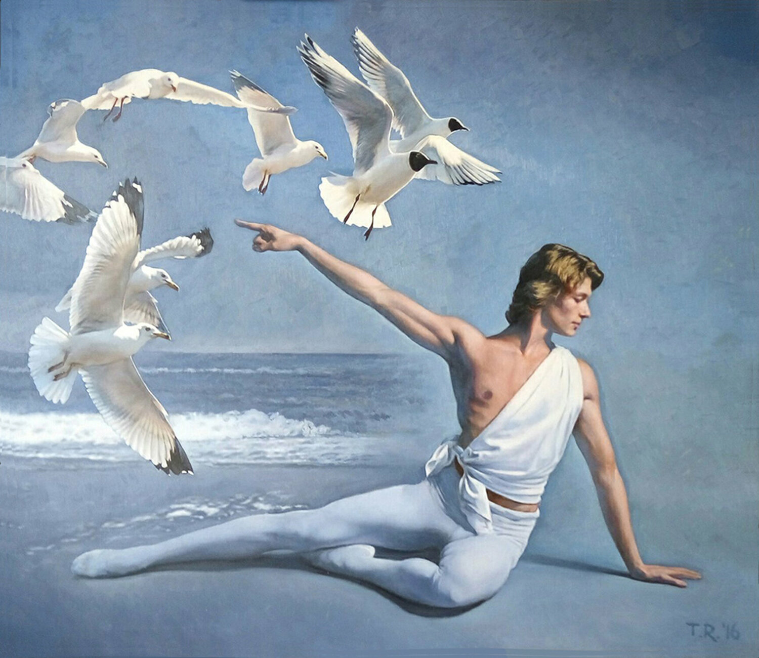 DANCING WITH SEAGULLS / APOLLO THE AUGUR Tatiana Rezvaya Originalgemälde zu verkaufen
