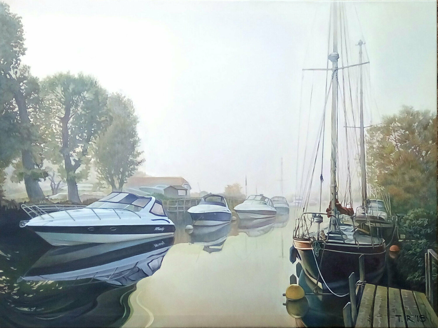 FOGGY MORNING IN CHRISTCHURCH, DORSET Tatiana Rezvaya Peinture originale à vendre