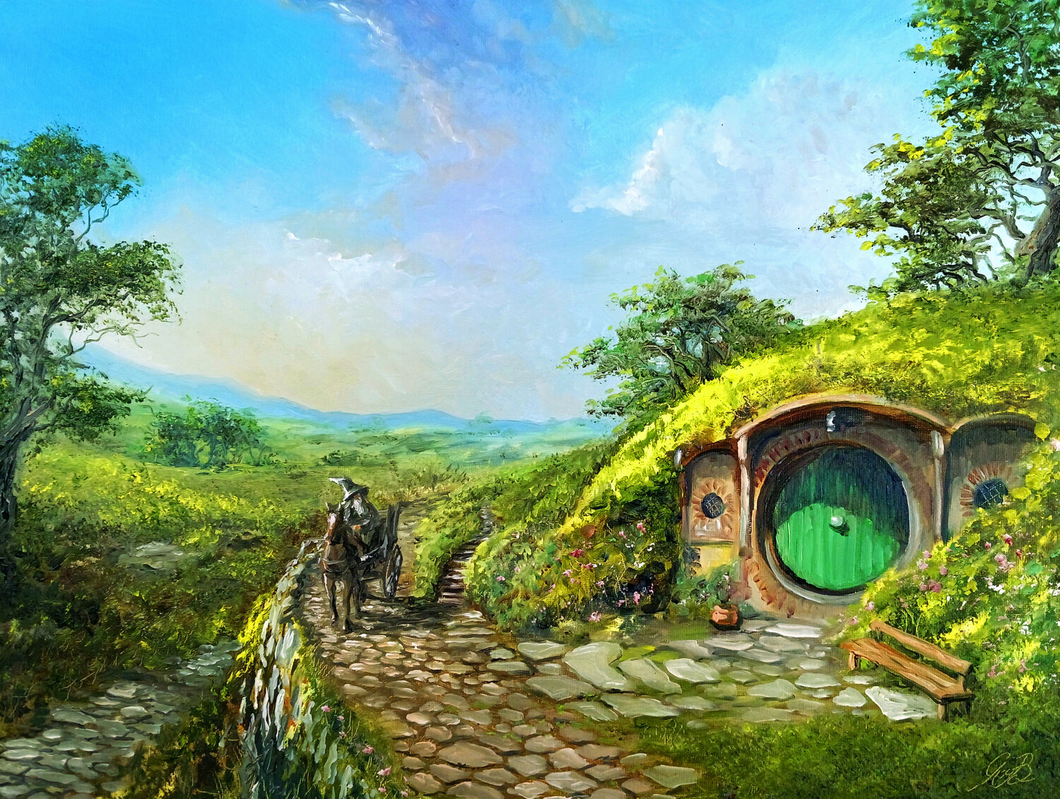 Gandalf arriving to Hobbiton by Dmitry Yakhouski (2022) : Painting Oil