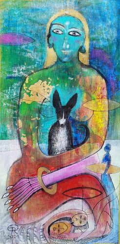 FRAU AM MEER MIT KLEINEM HUND by Eva Dahn Rubin, Work on Paper for Sale on Singulart