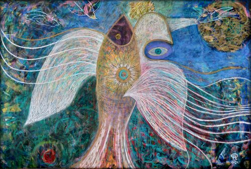 EINE LANGE REISE - VOM FISCH ZUM VOGEL van Eva Dahn Rubin, Schilderij te koop op Singulart